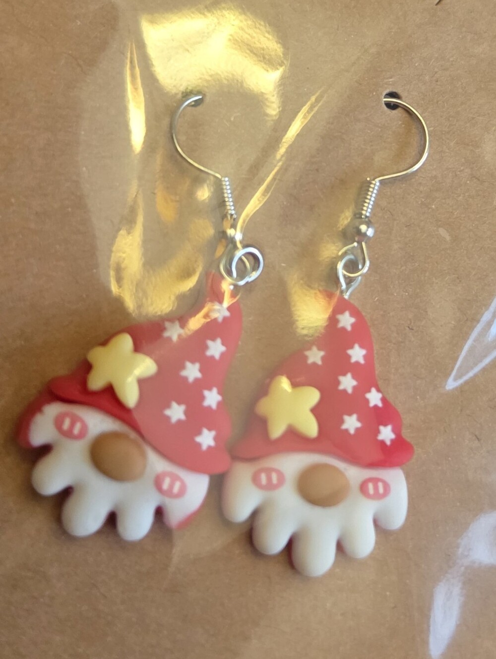 Cute Red Gnome Star Earrings